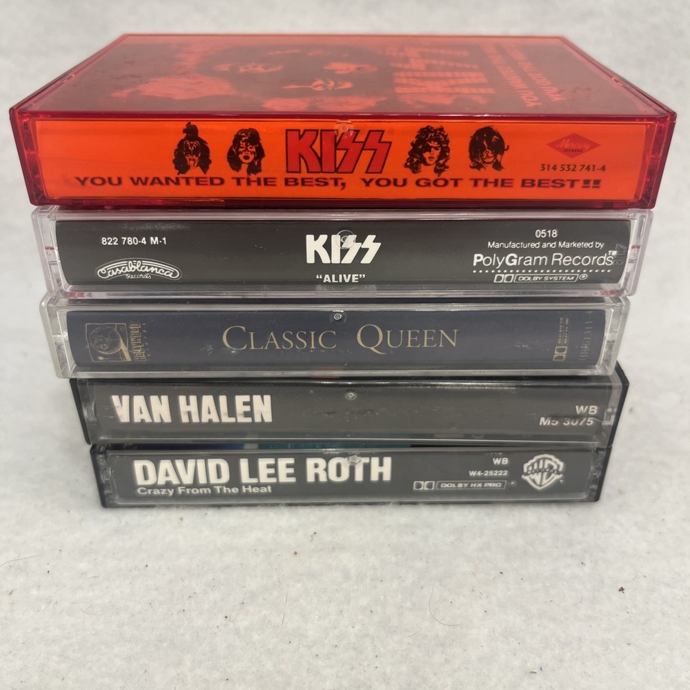 Cassette Tapes Lot Of 5 Classic Rock- Van Halen, KISS, Queen, David Lee Roth
